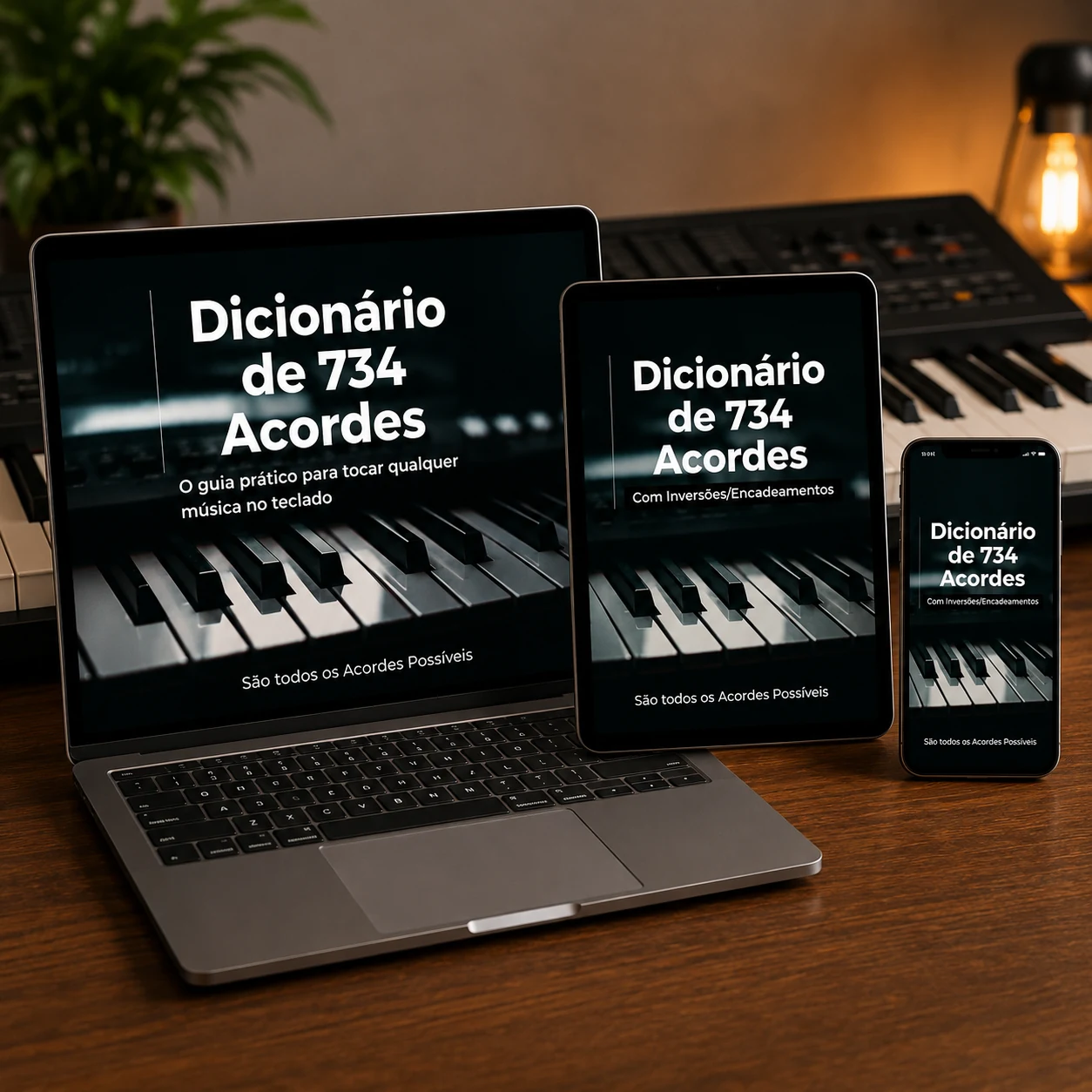 Dicionário Digital de 734 Acordes em notebook, tablet e celular